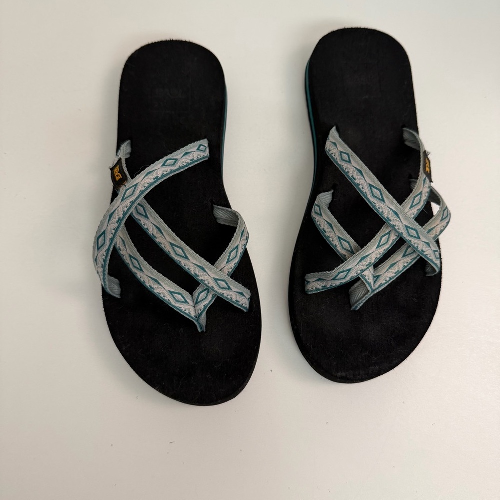 Teva Sandals Flip Flop Thongs Olowahu Comfort Foam Recycled Vegan Green White - Picture 3 of 11